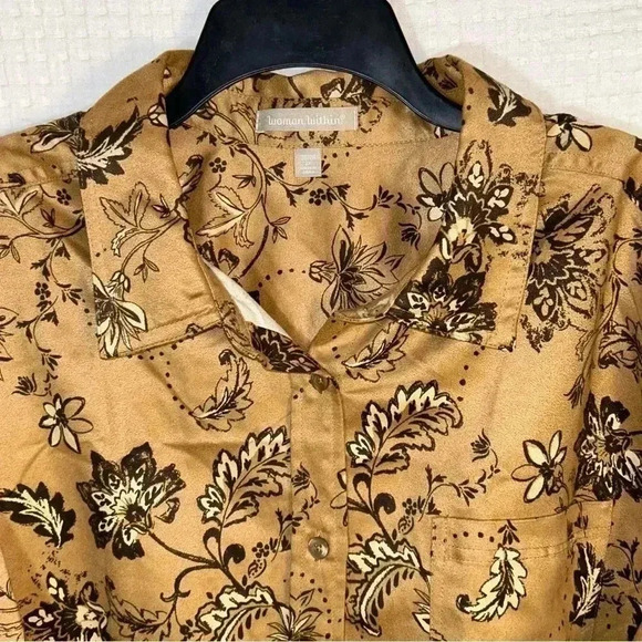 Woman Within Plus Size 2X (26-28) Faux Suede Moleskin Button Shirt Top Brown Tan - Picture 7 of 12